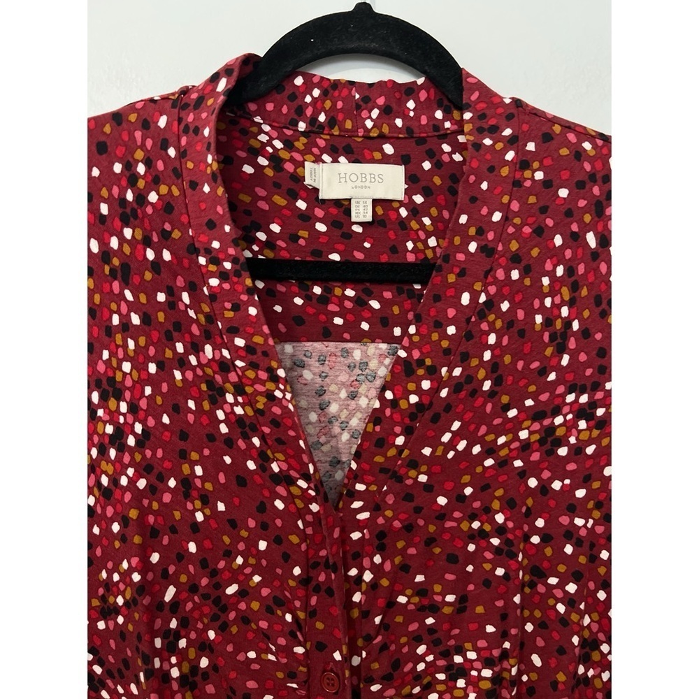 Hobbs London Hatty Jersey Dress Women’s 10 Red Multi Long Sleeve Button Ruched - Picture 11 of 16